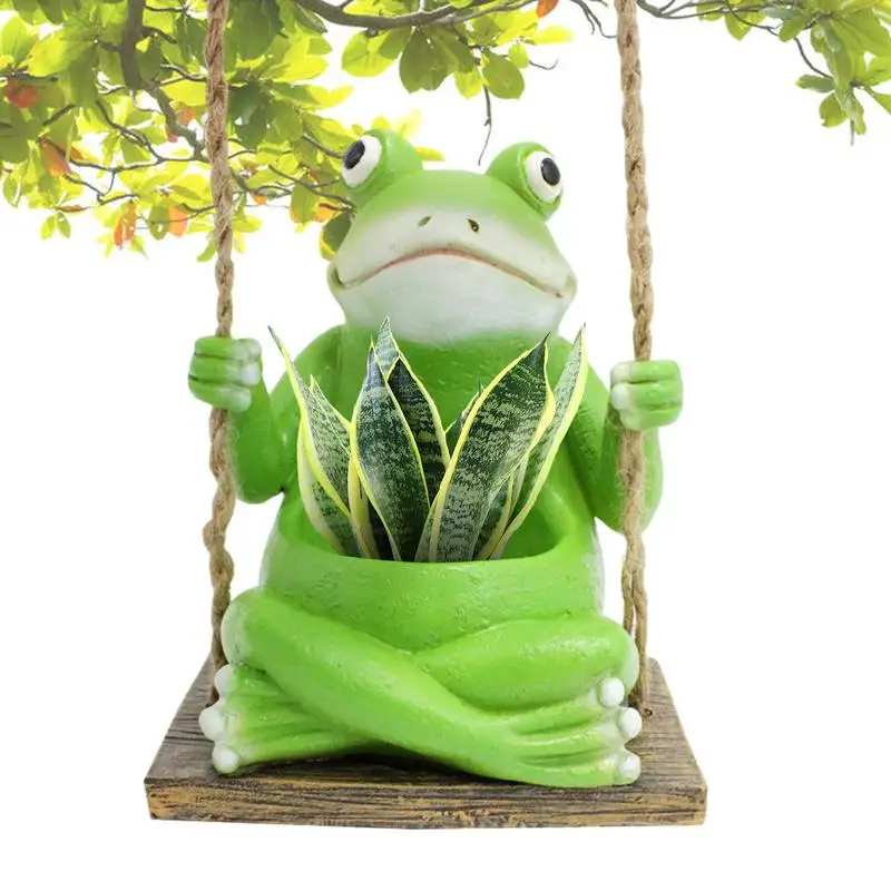 

Garden Frog Planter Swing Plant Flower Planter Resin Frog Pots Animal Planters For Succulent Frog Swing Planter Arrangement For
