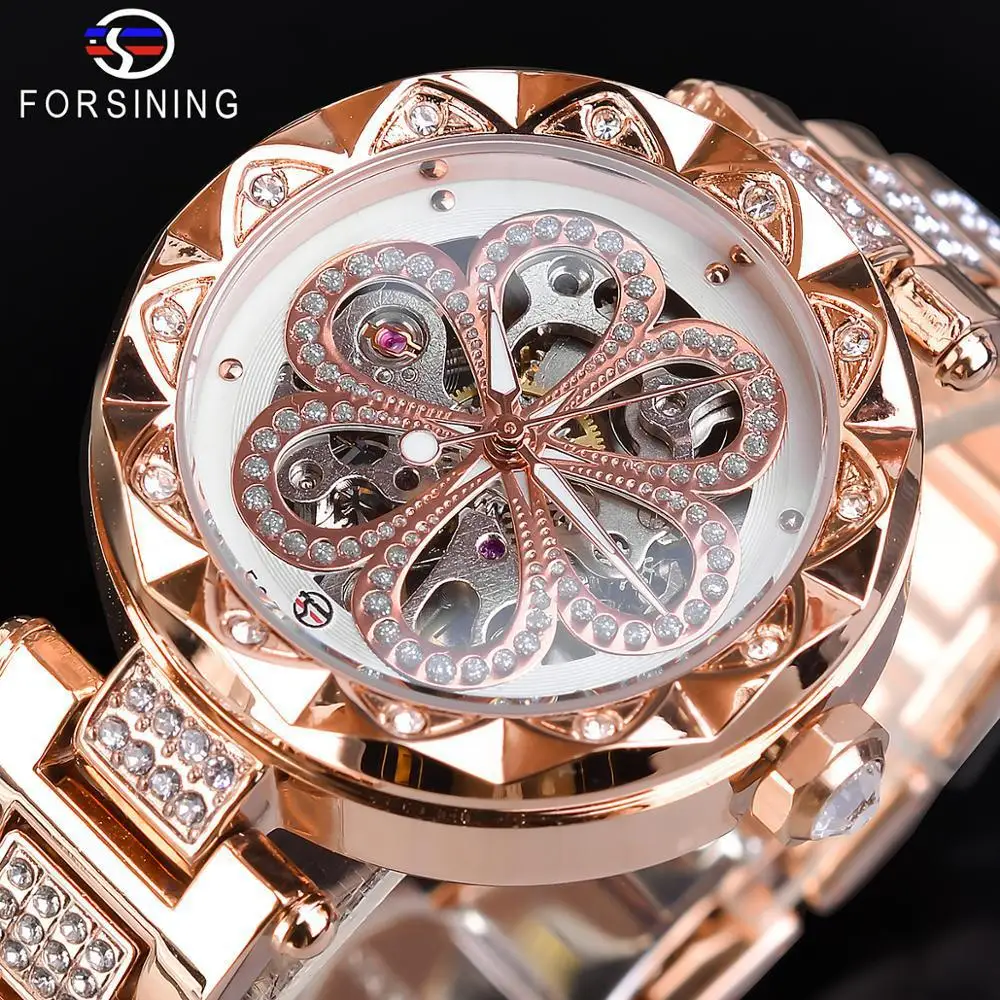 

Wristwatch Forsining Women Watch Casual Rhinestone Skeleton Automatic Mechanical Watches Ladies Waterproof Relogio Feminino
