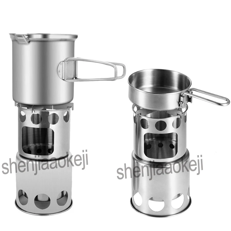 Stainless Steel Multi-purpose camping grill stove Outdoor Hiking windproof Wood burning stove / stove + pot set Combo Set 1pc 3