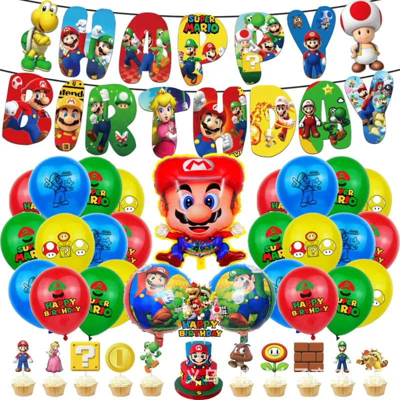 2024 Primavera Super Mario, Palloncino Zip Zip Flag Inserto Per Torta Palloncino In Alluminio Decorazioni Per Feste Di Compleanno Set