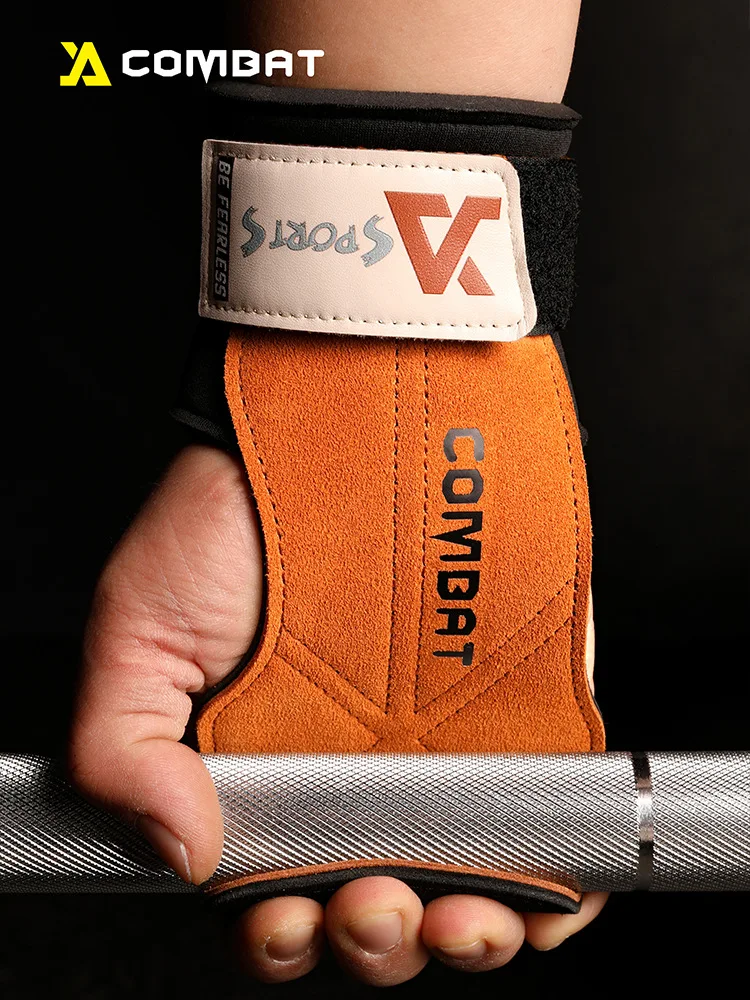 1 Pair Cowhide Gym Gloves Grips Anti-Skid Weight Lifting Grip Pads Deadlifts Workout Fitness Gloves Pull ups Bracer Protection