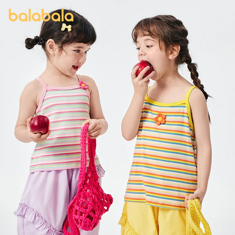 

Детская одежда Balabala, футболка с коротким рукавом для девочек, Новинка лета 2024, жилет в полоску для девочек, стильный милый с лямками на подтяжках