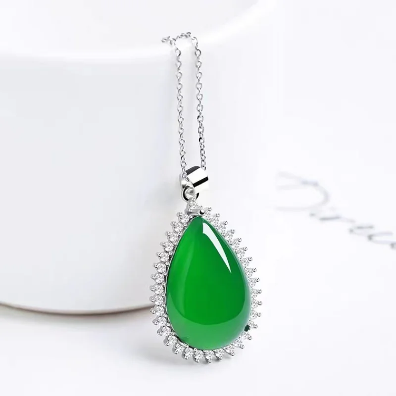 

Кулон хризопраза из серебра 925 пробы, агат, женское ожерелье, капли