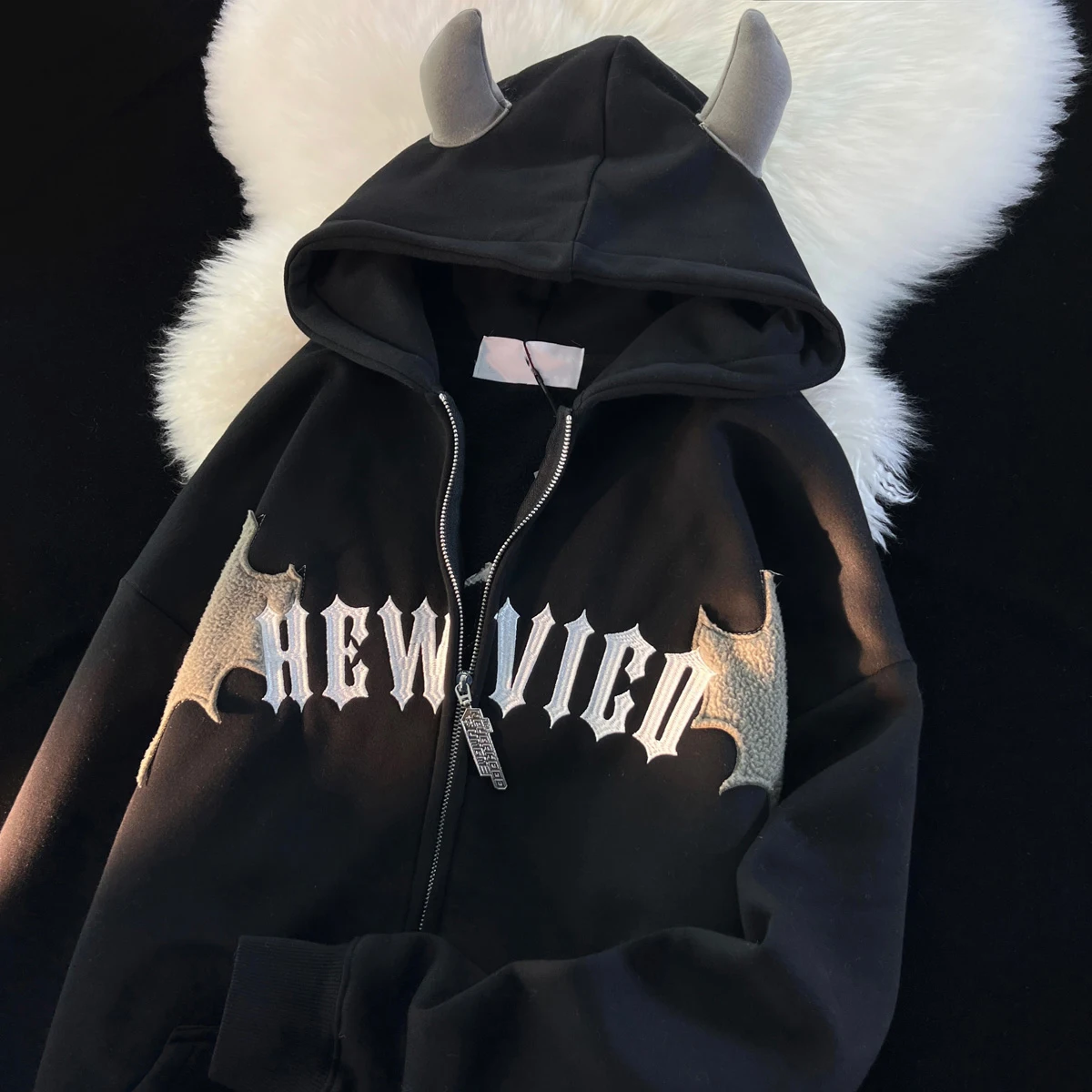 

American vintage fashion little devil hoodie jacket women's ins harajuku style oversize fleece couple hoodie y2k teen outfit