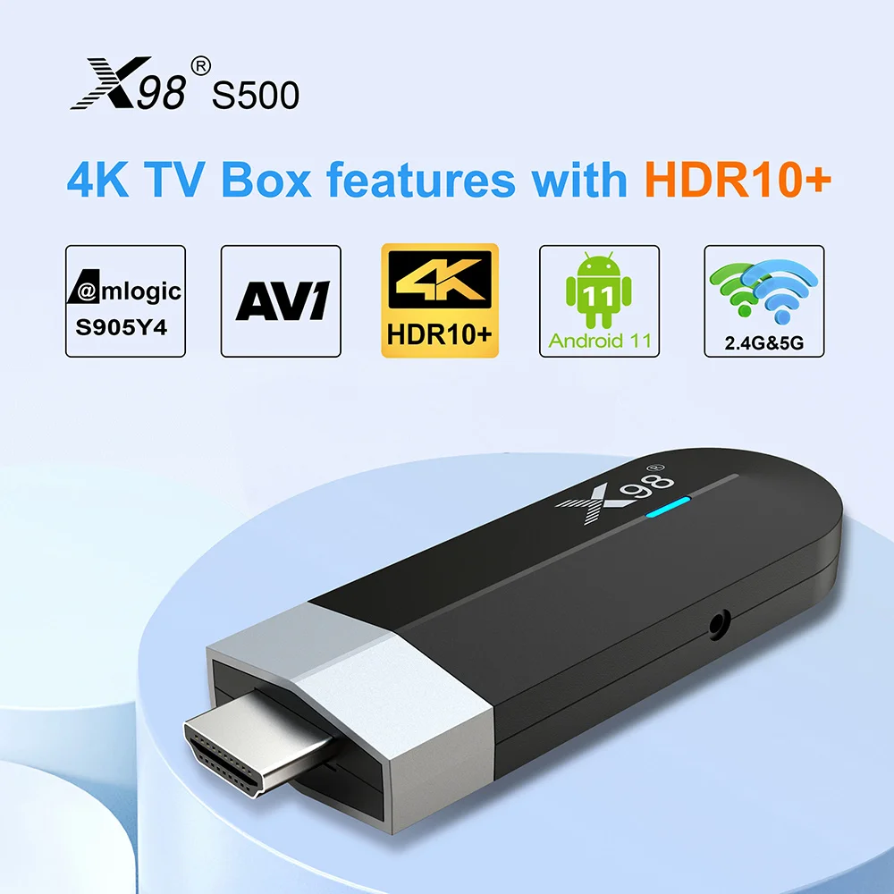 Clé TV X98 S500 Amlogic S905Y4 Android 11, Façade AV1, Core 4K, Touriste, Wifi, BT, Android 11.0, Lecteur MultiXXL, Mise à Jour de X96S