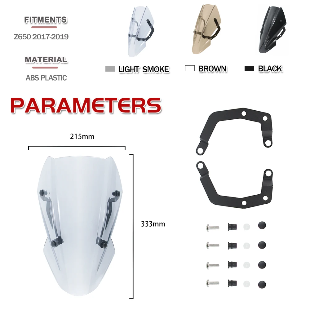 For Kawasaki Z650 Windscreen Windshield Motorcycle Wind Deflector Shield Screen Visor Parabrisa With Bracket Kits