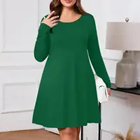 Plus Size Dress for Women Solid-Colour Casual Dress Spring/Autumn Pocket Round Neck Long-Sleeved Dresses vestidos femenino - Image 2