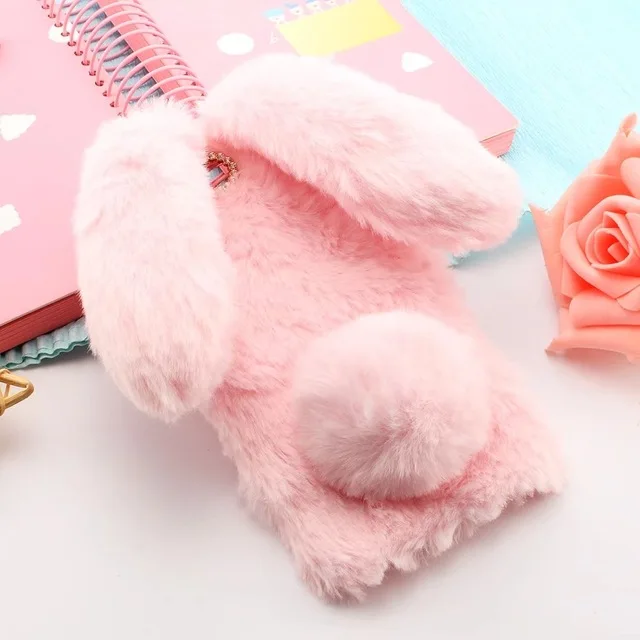 Adorable Rabbit Ears Plush Fur Phone Case Cover