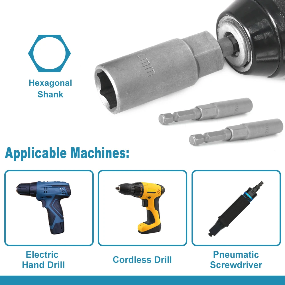 Length Deepen Impact Socket Adapter 5-19mm Power Nut Driver Socket Set 1/4-inch Hex Shank Screwdriver Key Head Hand Tool 1PC 2