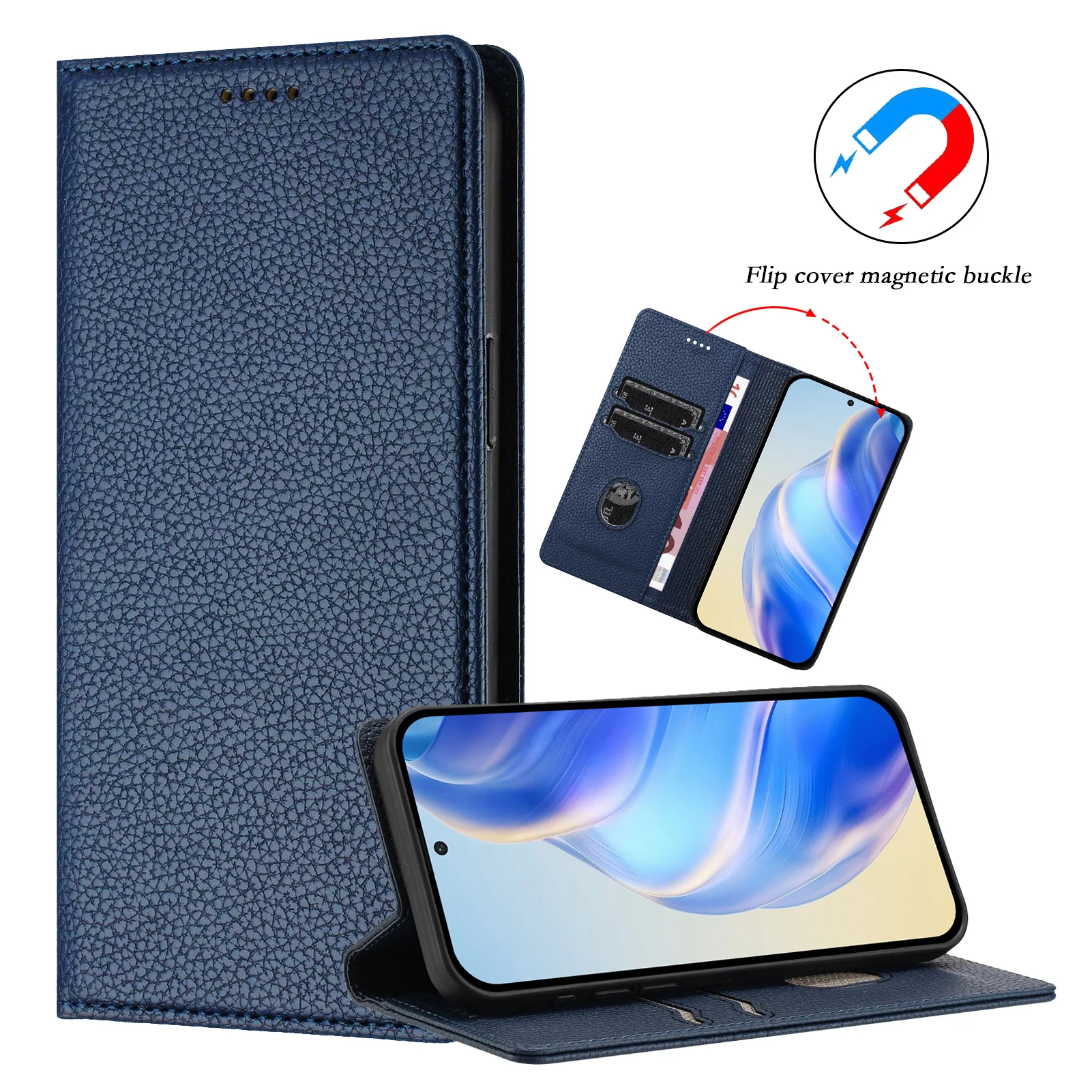 Magnetic Lichee Pattern Leather Phone Case