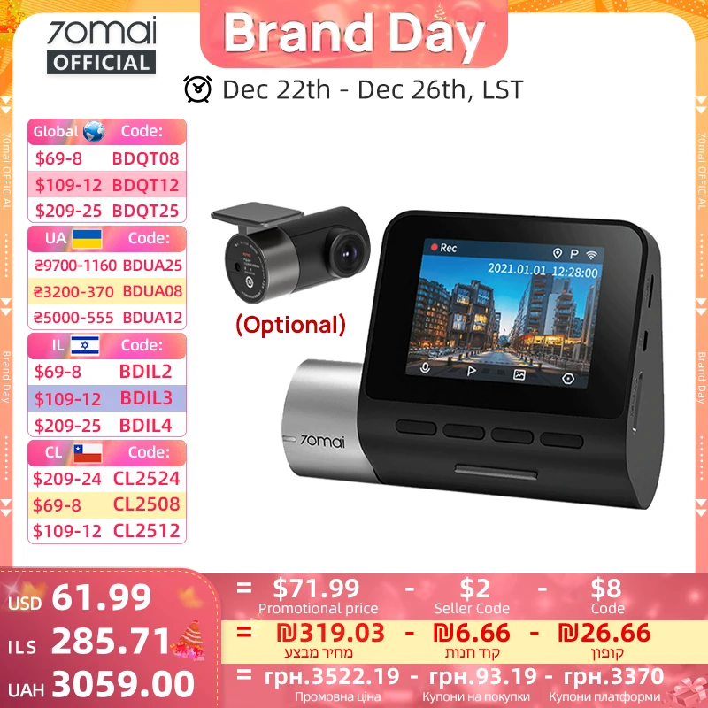 アクセサリー Dash Cam Pro Plus+ A500S-1 70mai Dash Cam Pro Plus + Rear Cam Set A500s-1 - PRG Photo Shop