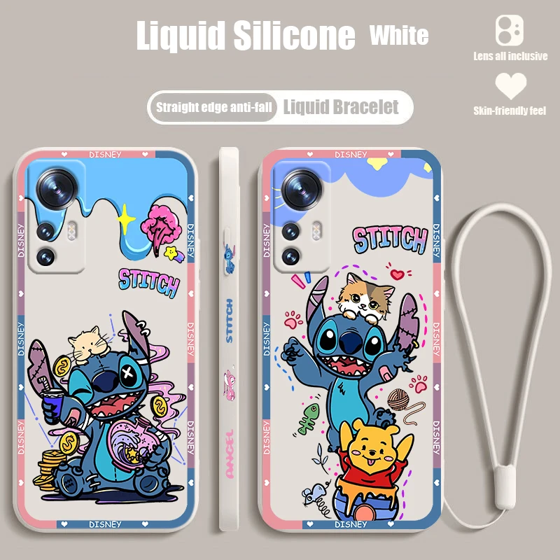 

Stitch Disney Anime Cute For Xiaomi Mi 13 Lite 12T 12 11T 11i 11 A3 10T 10 CC9E 9 Pro Ultra 5G Liquid Left Rope Phone Case
