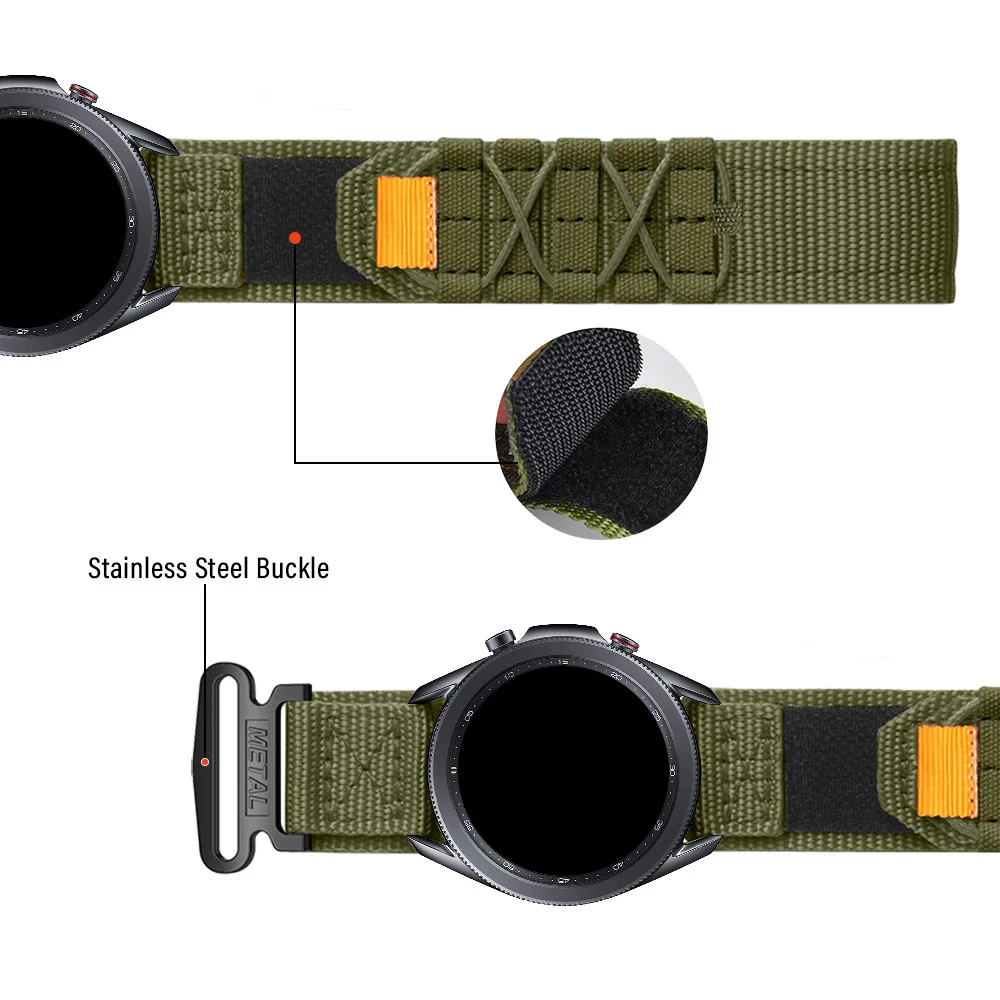 Durable 22mm Nylon Velcro Watch Strap Bracelet