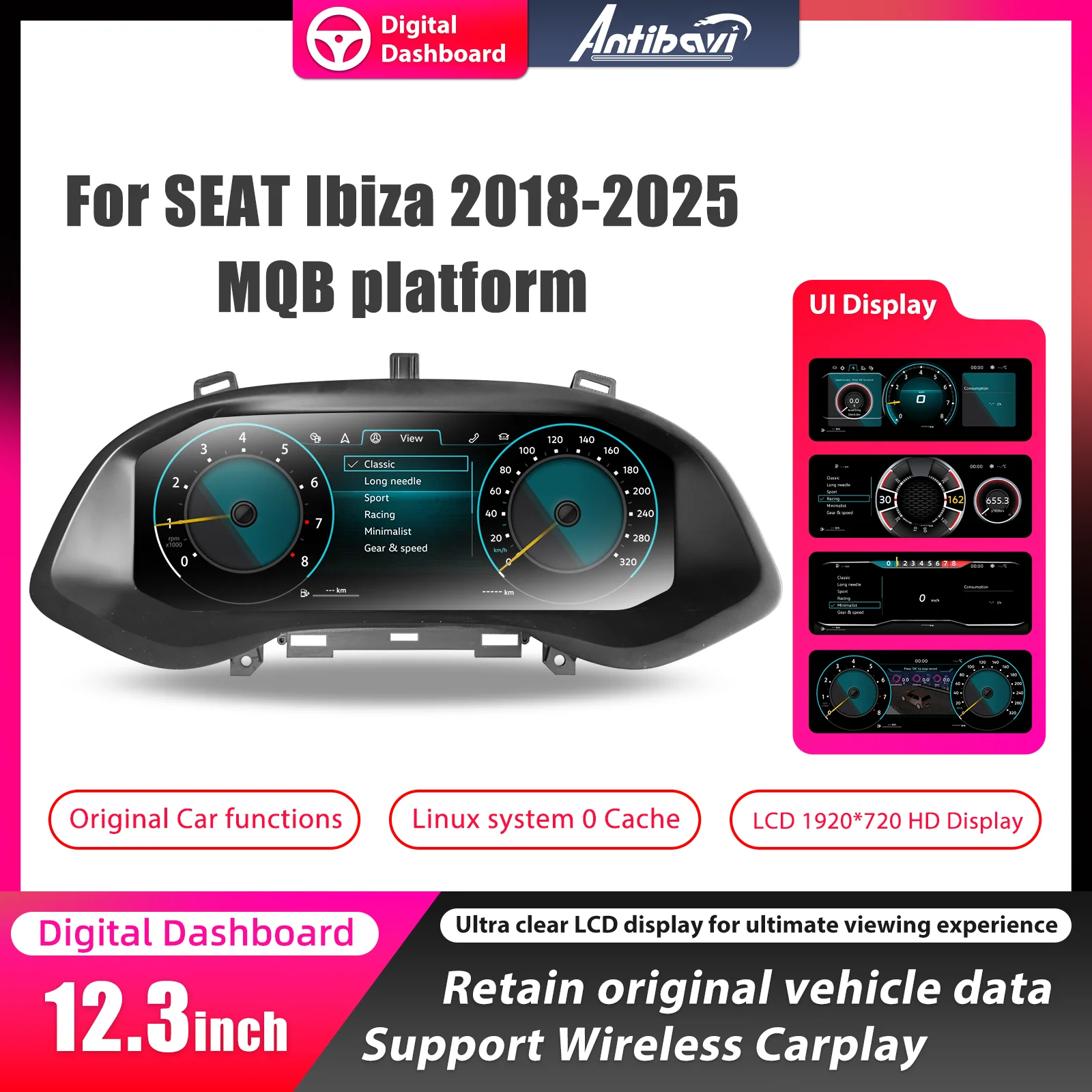 Panel de Instrumentos Digital para SEAT Ibiza 2018-2025, Plataforma MQB, Cabina Virtual, Velocímetro 1