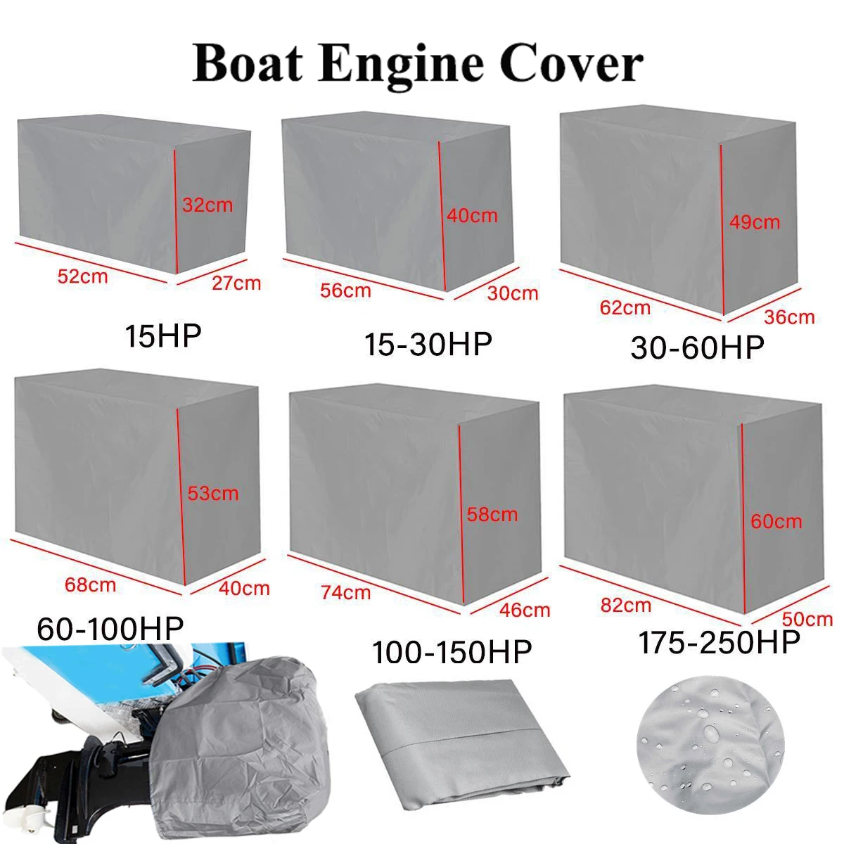 Sliver 15-250HP 210D Waterproof Yacht Half Outboard Motor Engine Boat Cover Anti UV Dustproof Cover Marine Engine Protector 1pc vacuum aluminum tube guard protector cover sliver for 845 211 300b kt88 6550 2a3 audio amp