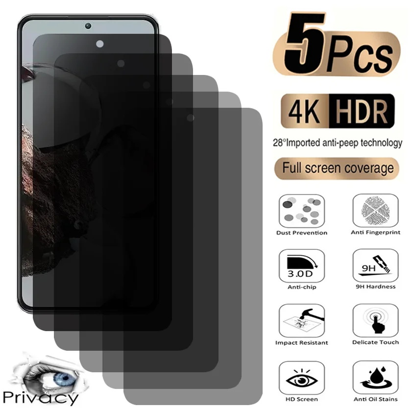 5-Pack Anti-Spy Privacy Tempered Glass Screen Protectors