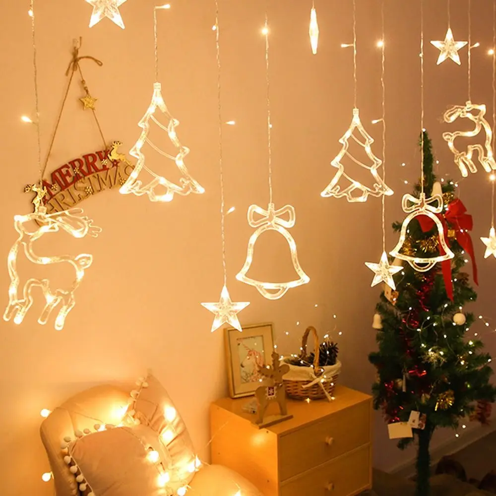 

2023 Christmas LED Suction Cup Decorative Light Creative Curtain Light Tree Elk Bell Combination Decorative Color Light Strings