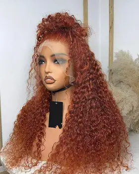 Ginger Orange Color Deep Wave Synthetic Soft Hair 13X4 Lace Front Wig For Black Women Prepuck With Baby Hair Glueless Wig Daily