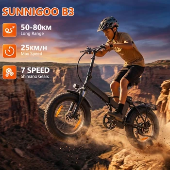 SUNNIGO B3 Bici Elettrica Pieghevole 20 Pollici Fat Bike 48V12.5Ah Batteria Al Litio 4.0 ''Pneumatico Mountain Ebike 250W MTB Urbano E-Bike