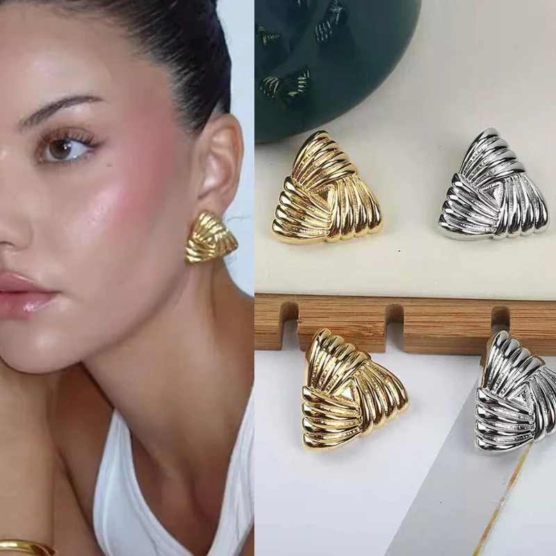 Geometric Texture Triangle Metal Earrings Stainless Steel Waterproof Fashion Trendy Ladies Valentine Gift