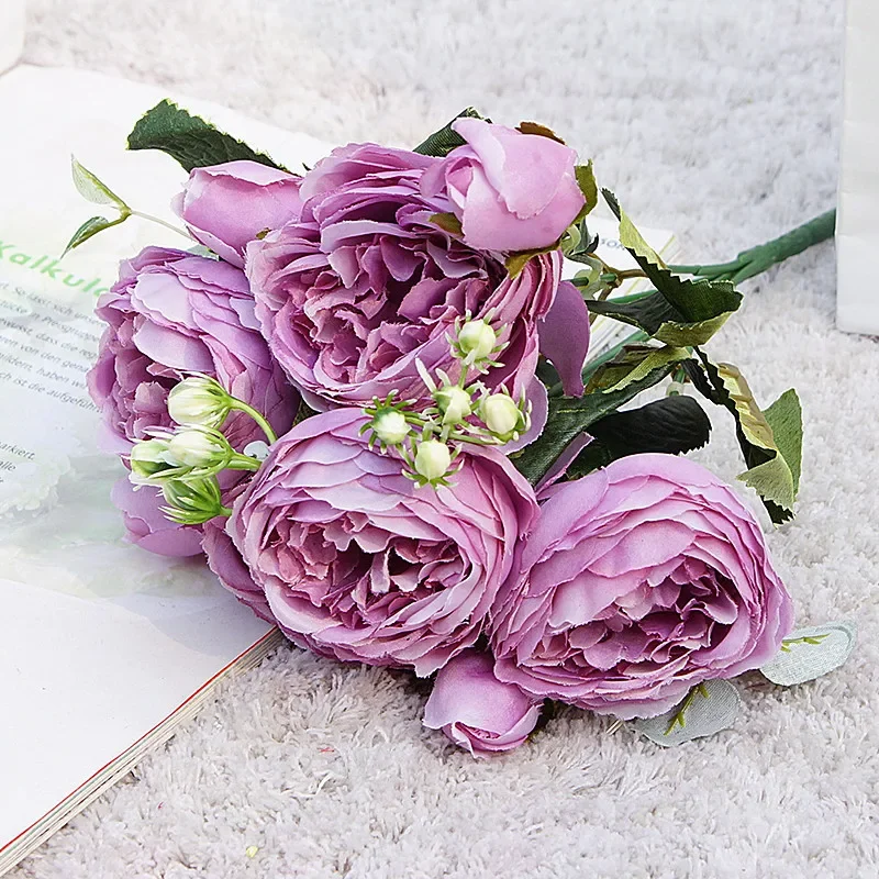 Artificial Plants Artificial Flowers Artificial Flower Bouquet Artificial Flower Beautiful Rose Peony Artificial Silk Flowers Small bouquet Home Party Spring Wedding Decoration