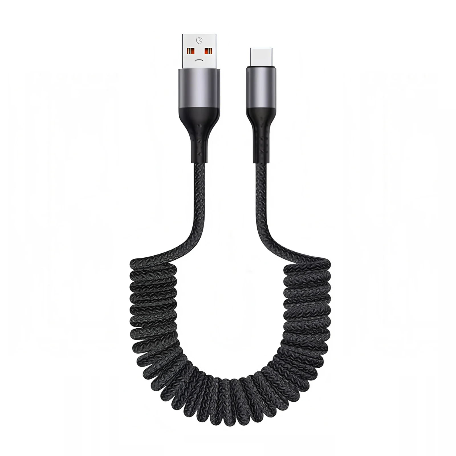100W 코일형 USB A to Type C 케이블 (차량용), 90도 스프링 접이식 고속 충전 데이터 케이블 (아이폰 17, 삼성 갤럭시 A17용)