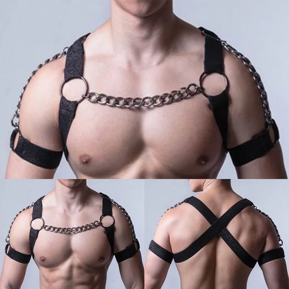 Men PU Leather Sexy Chest Body Harness Straps Lingerie Bondage Clubwear Costume