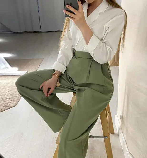

Casual Suit Collar, Long Sleeved Shirt, Straight Leg Pants Set, 2023 New Hot Selling Fashion Women's Clothing