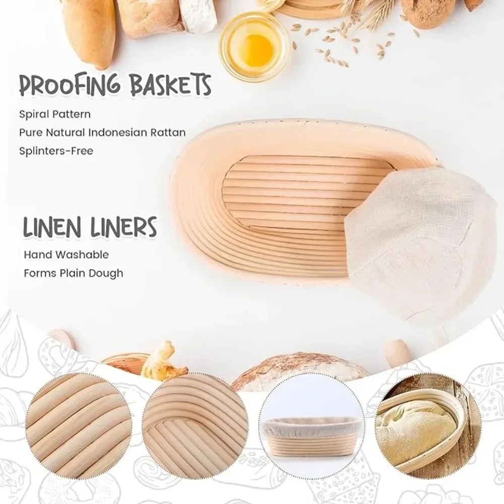 European Bread Fermentation Basket Oval Linen-lined Natural Rattan Structure for Professional Home Bakers Bread Making Tools fermentation basket