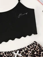 Women's Pajamas Set Sexy Lingerie Leopard Print Sling Sleepwear V-Neck Sleeveless Top and Shorts Sets Pyjamas Homewear - Image 3