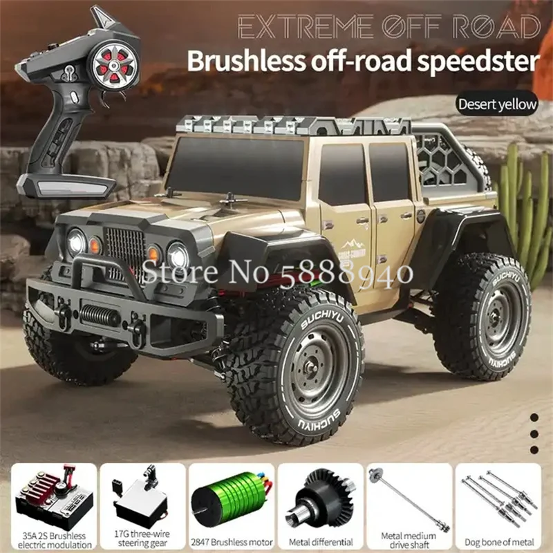 1:16 High Speed Brushless Electric Radio Control Car 2.4G 4WD 70KM/H PVC Car Body Metal Transmission All Terrain Off Road RC Car 5