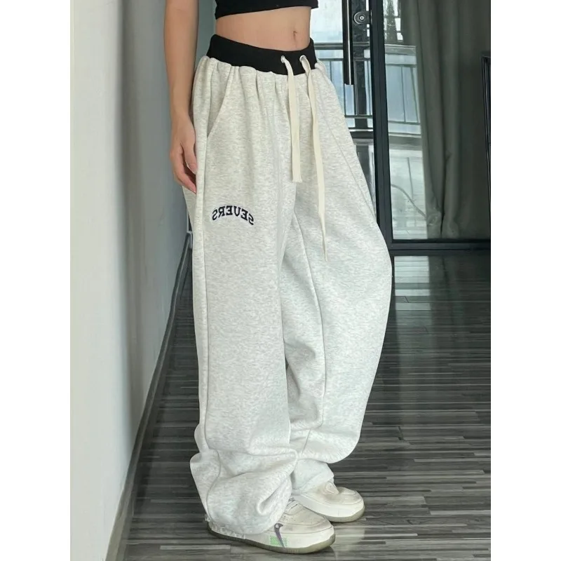 Deeptown Grey Sweatpants Women Korean Fashion Baggy Sports Joggers Pants Hippie Harajuku Wide Leg Trousers Casual Vintage Street