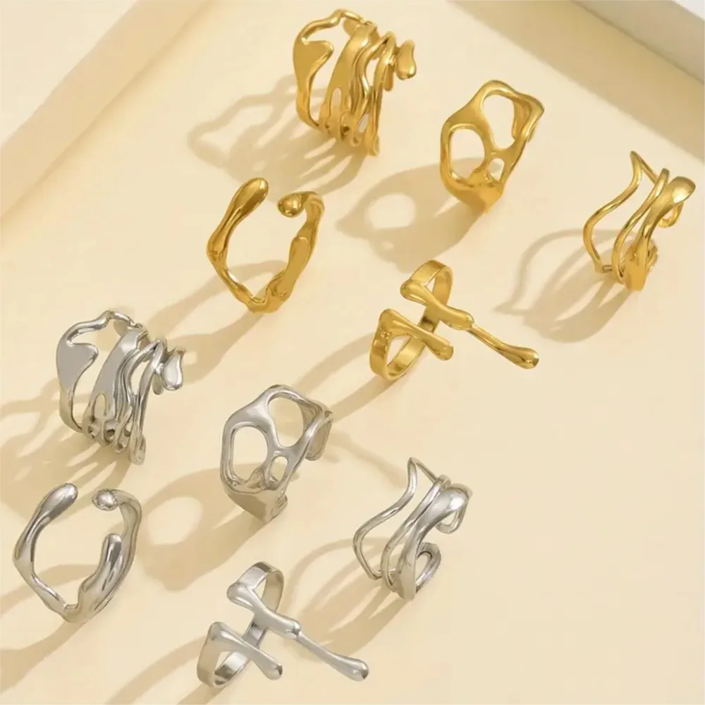 Stainless Steel Trendy Irregular Texture Open Ring for Women Unique Design Hypoallergenic Fashion Jewelry Accessory