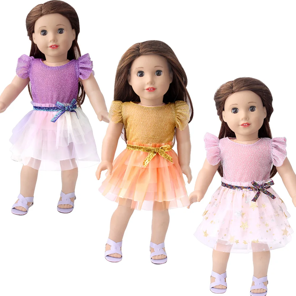 Cute Sparkly Party Bow Dress + Headband American 18 Pollici Girl Doll Dress Ours & Generation Dropship 43 Cm Accessori Per Bambole