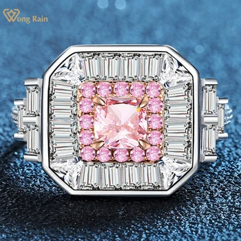 Wong Rain 100% 925 Sterling Silver 5 MM Lab Sapphire High Carbon Diamond Gemstone Engagement Ring for Women Jewelry Wholesale