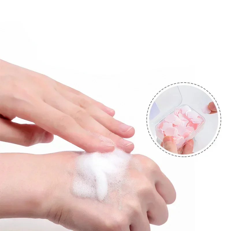 Disposable Mini Petal Soap Paper for Children Hand Washing Cleaning Soap Sheets Paper Outdoor Portable Flakes Toilet Soaps
