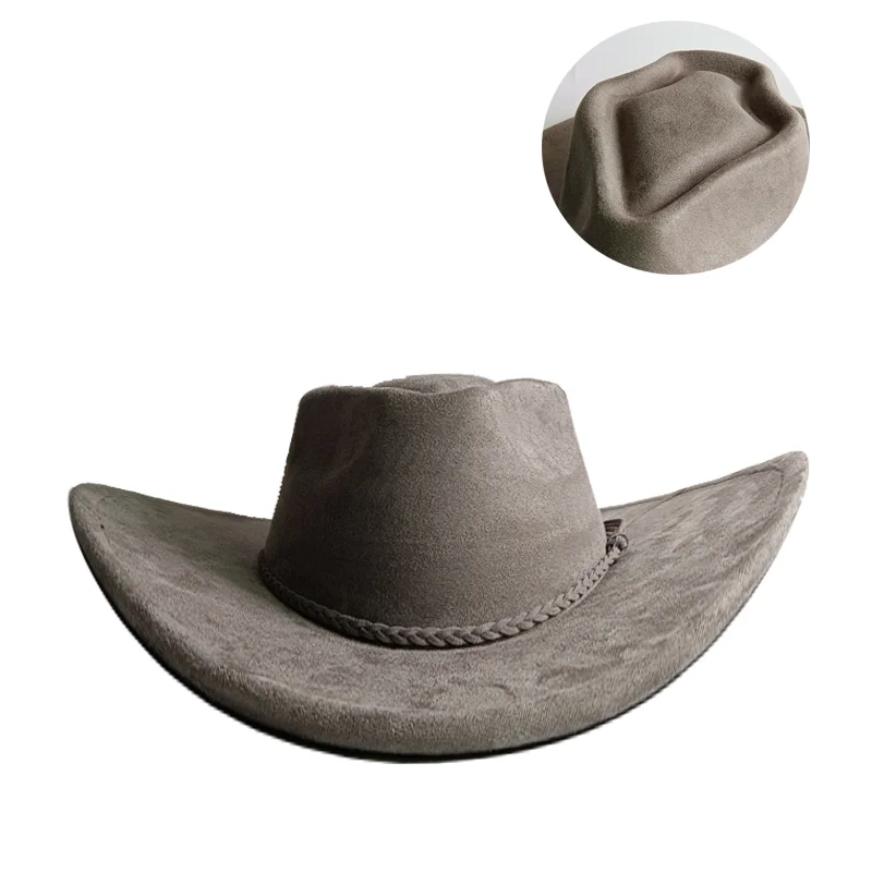 Orange LOVE Top Cowboyhut Wildlederhut Ethnischer Stil Western Cowboy Kunstleder Samt Jazzhut Herbst und Winter Roll-up-Krempe – Detail 25