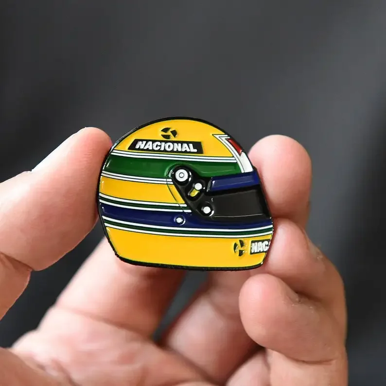 Aryton Senna Helmet Hard Enamel Pin(It's not soft enamel), Racing Helmet