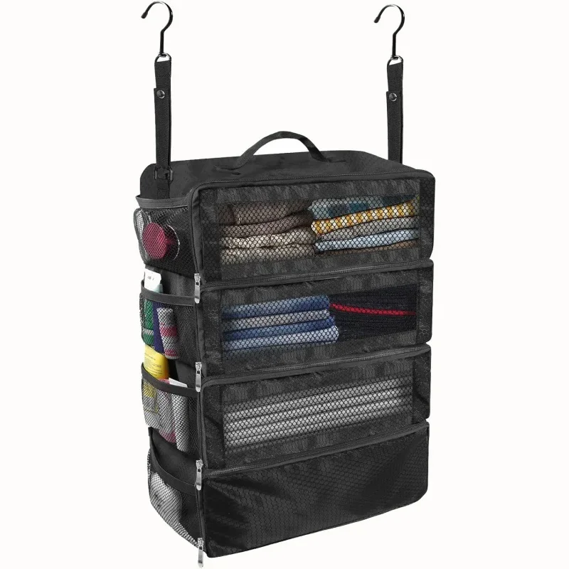 Organizzatore per valigie Organizzatore per bagagli da viaggio ad alta capacità Scaffale sospeso Cubo per imballaggio Armadio Borse portaoggetti pieghevoli sospese - immagine 2