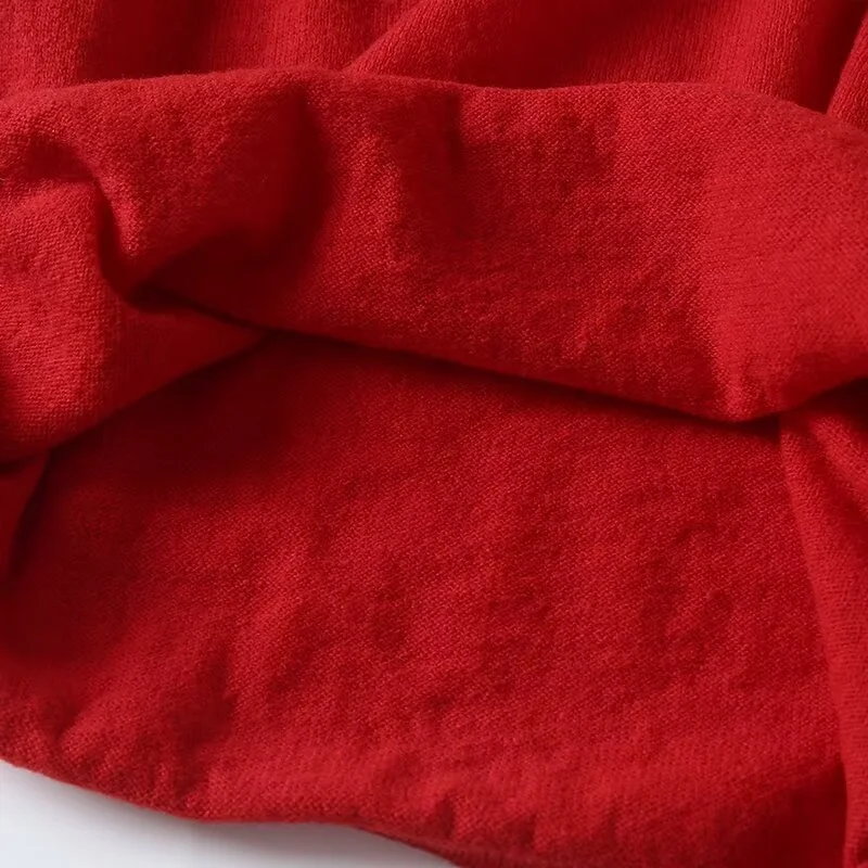 EllYANEllTIAN-Haut en tricot rouge à manches courtes pour femme, pull slim à col rond, haut court, basique, rétro américain, nouveau lancement, été, 2024