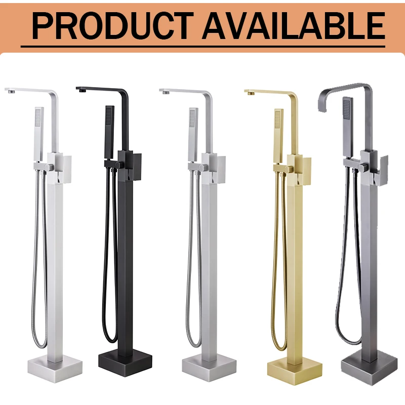 Brass Independent Bathtub Shower Set Brushed Gold Bathroom Square Hand Shower with Faucet Hot Cold Mixer