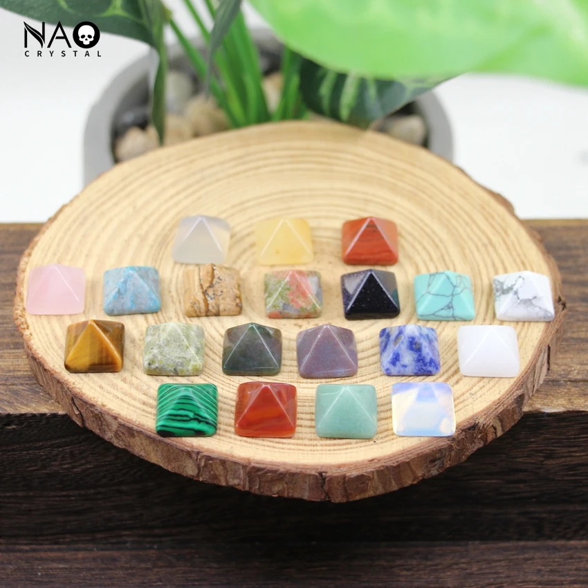 

14mm Mini Gemstone Pyramid No Hole Beads Pocket Stone Healing Crystal Quartz Opal Balancing Jewelry Mineral Specimen Decor Gift