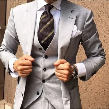 Terno de casamento cinza masculino, smoking slim fit, conjuntos de blazer personalizados para noivo, ternos suaves, 3 peças