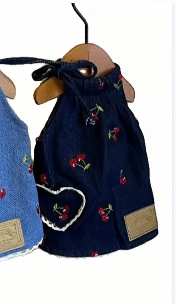 Pet Denim Skirt Cherry Strap Skirt - PeticaDeals