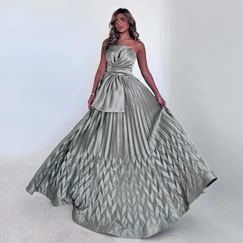Custom Made Dubai Simply A-Line Strapless Taffeta Evening Dresses Green Grey Formal Dresses for Women Wedding F039 1