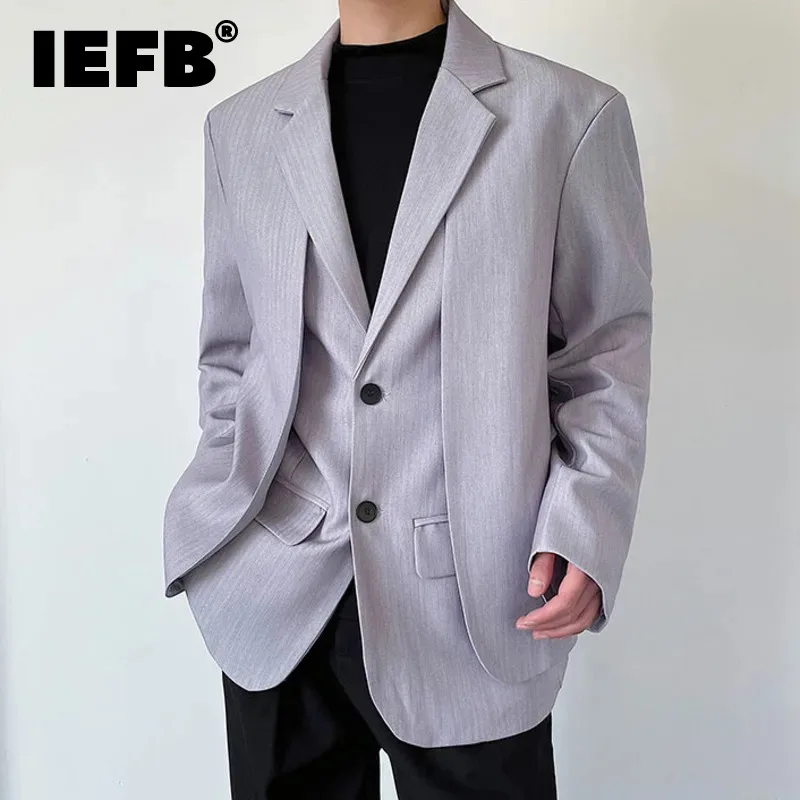 

IEFB Korean Suit Jacket Trend Men's New Fashion Double Layer Spliced Niche Design Clothing Casual Autumn Male Blazers 9C1406