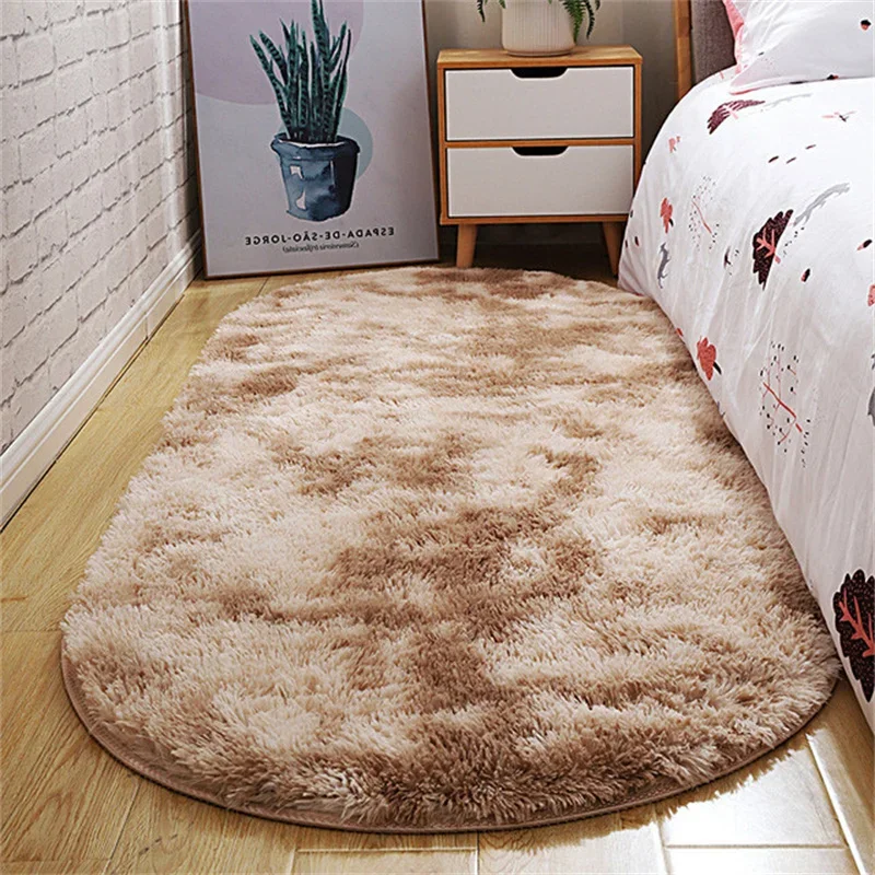 

Fluffy Carpets for Living Room Area Non-Slip Soft Velvet Oval Area Rugs for Bedroom Bedside Floor Mats Pets Kids Room Carpets