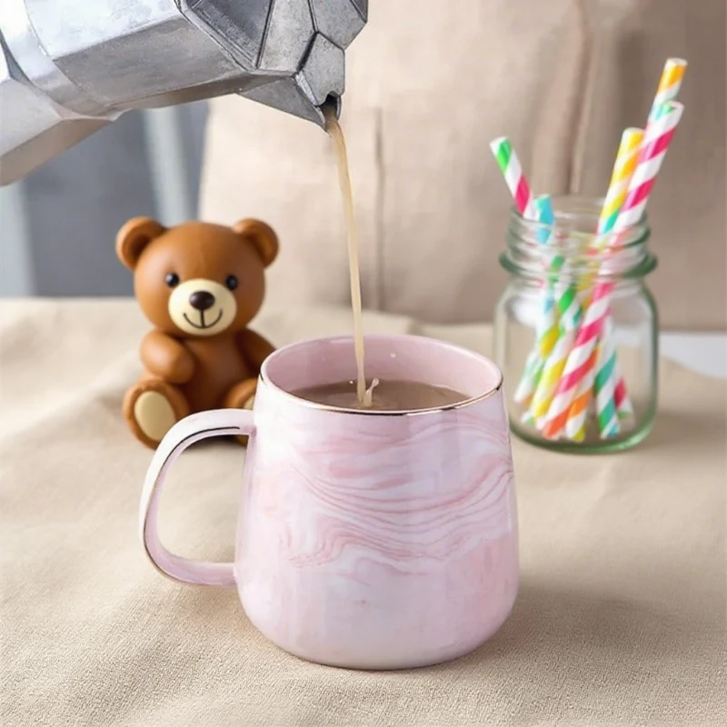 كوب قهوة سيراميك احترافي بحافة ذهبية