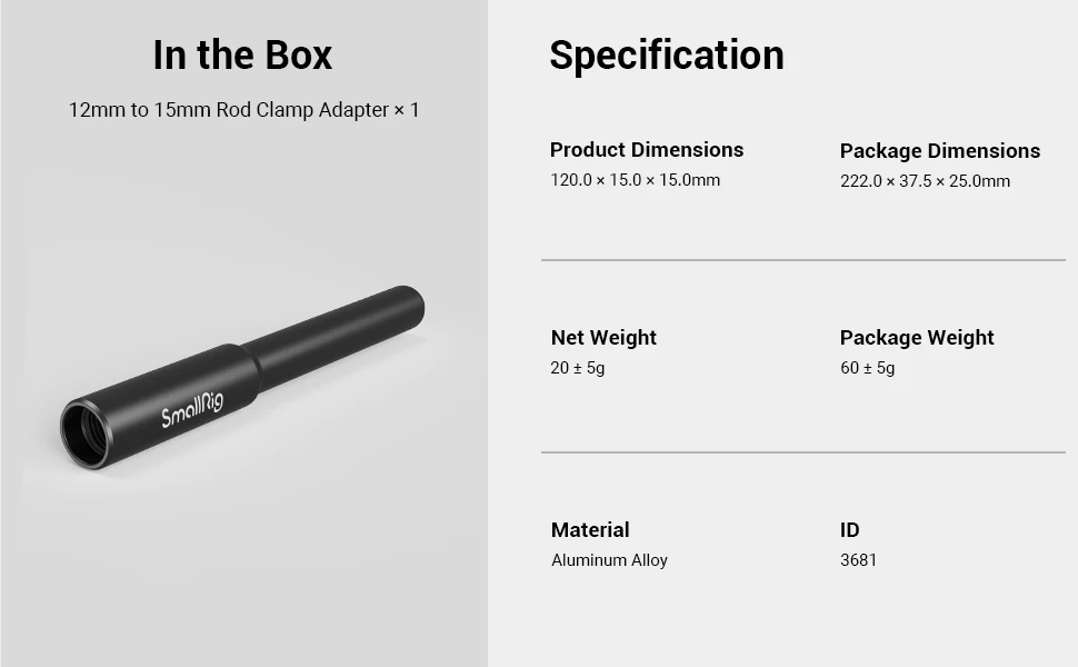 DSLR Camera Rail Rod 12mm to 15mm Rod Clamp Adapter Black Aluminum Alloy Rod for