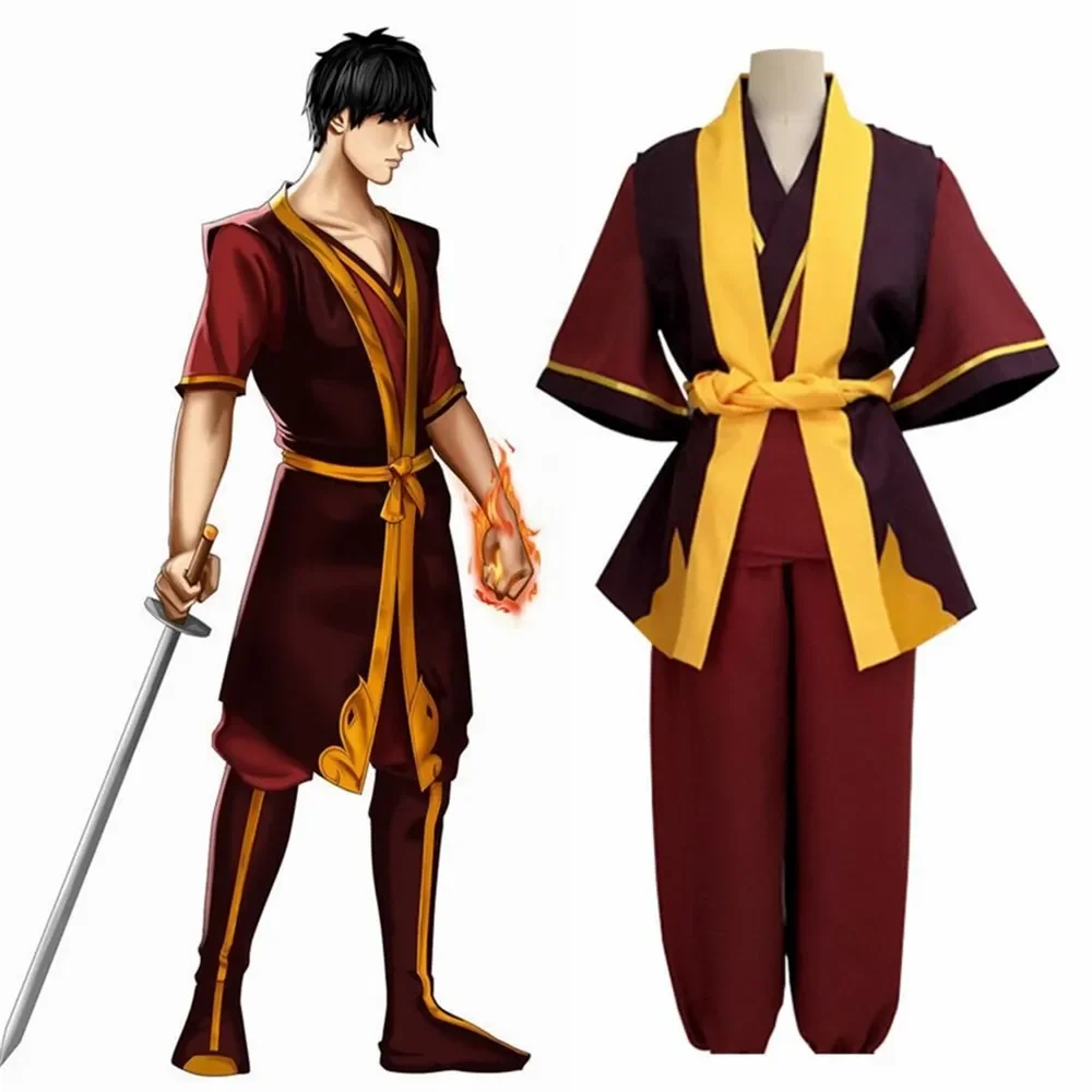 Avatar The Last Airbender Prince Zuko Cosplay Costume Anime Red Costume Black Wig Man Women Adult Clothes for Halloween Parties